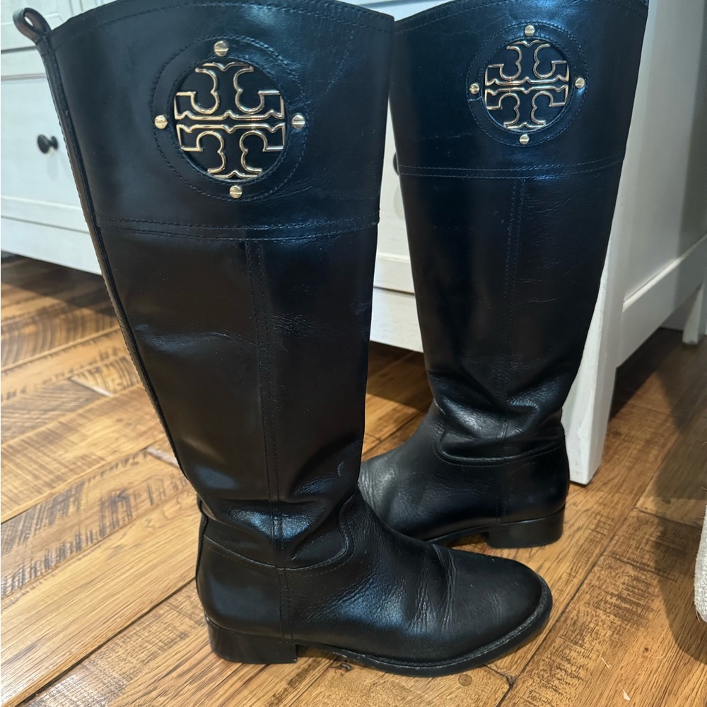 Tory Burch Black Knee-High Leather Boots